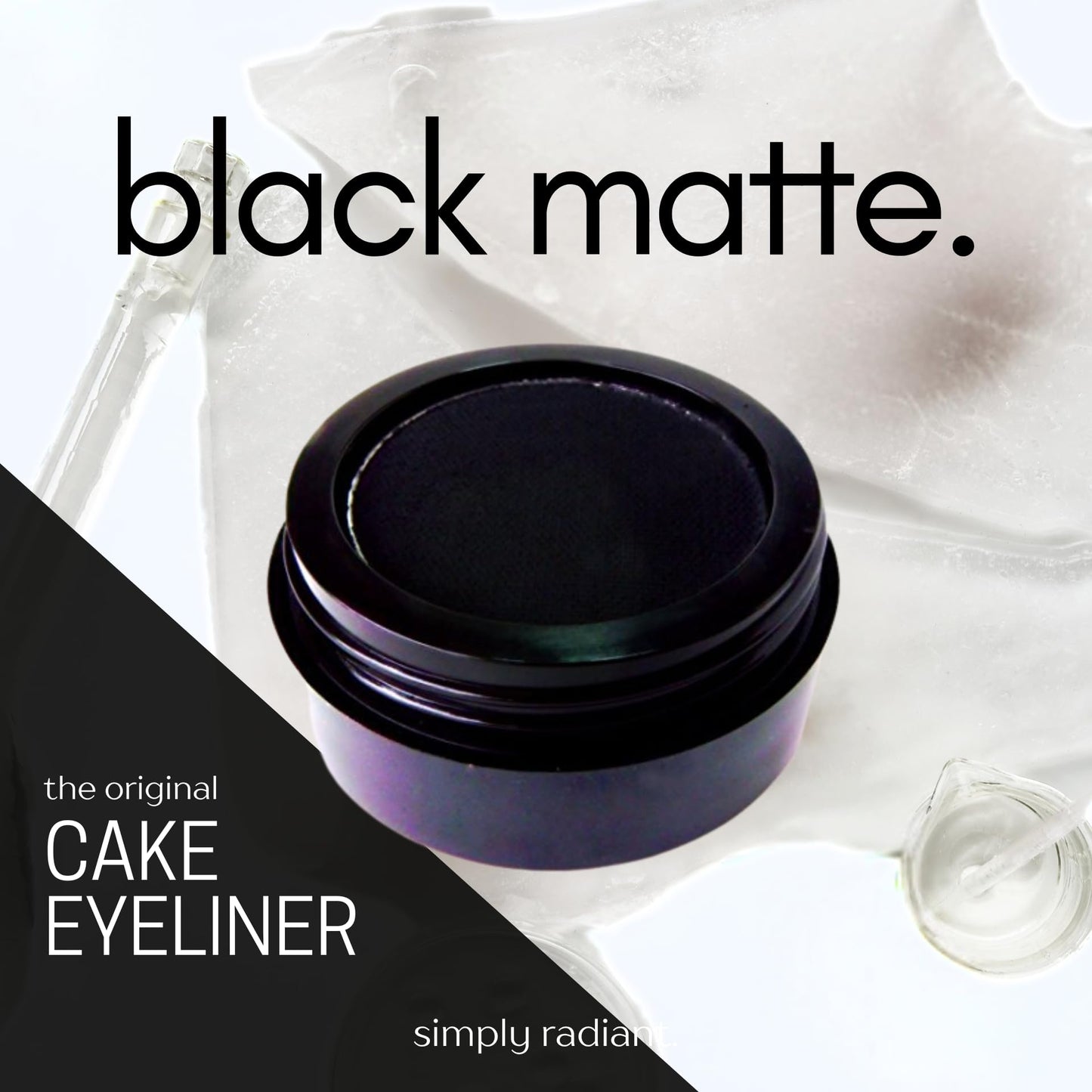 Pure Ziva Black Matte Cake Eyeliner & Pressed Eyeshadow, Water Activated Powder; Gluten & Cruelty Free