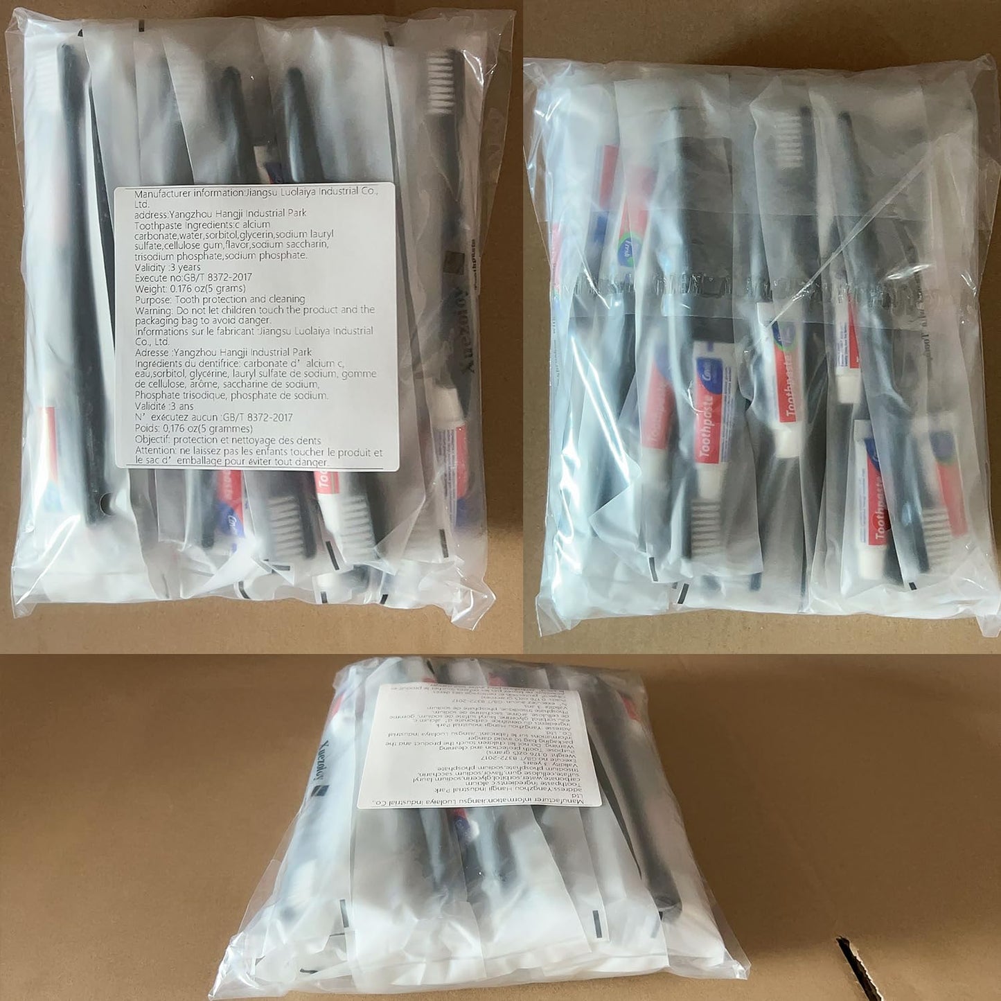 Xuezoioy Disposable Toothbrushes with Toothpaste Pack of 50,Black Individually Wrapped Disposable Travel Toothbrush Kit in Bulk for Homeless,Nursing Home,Shelter,Hotel,Charity