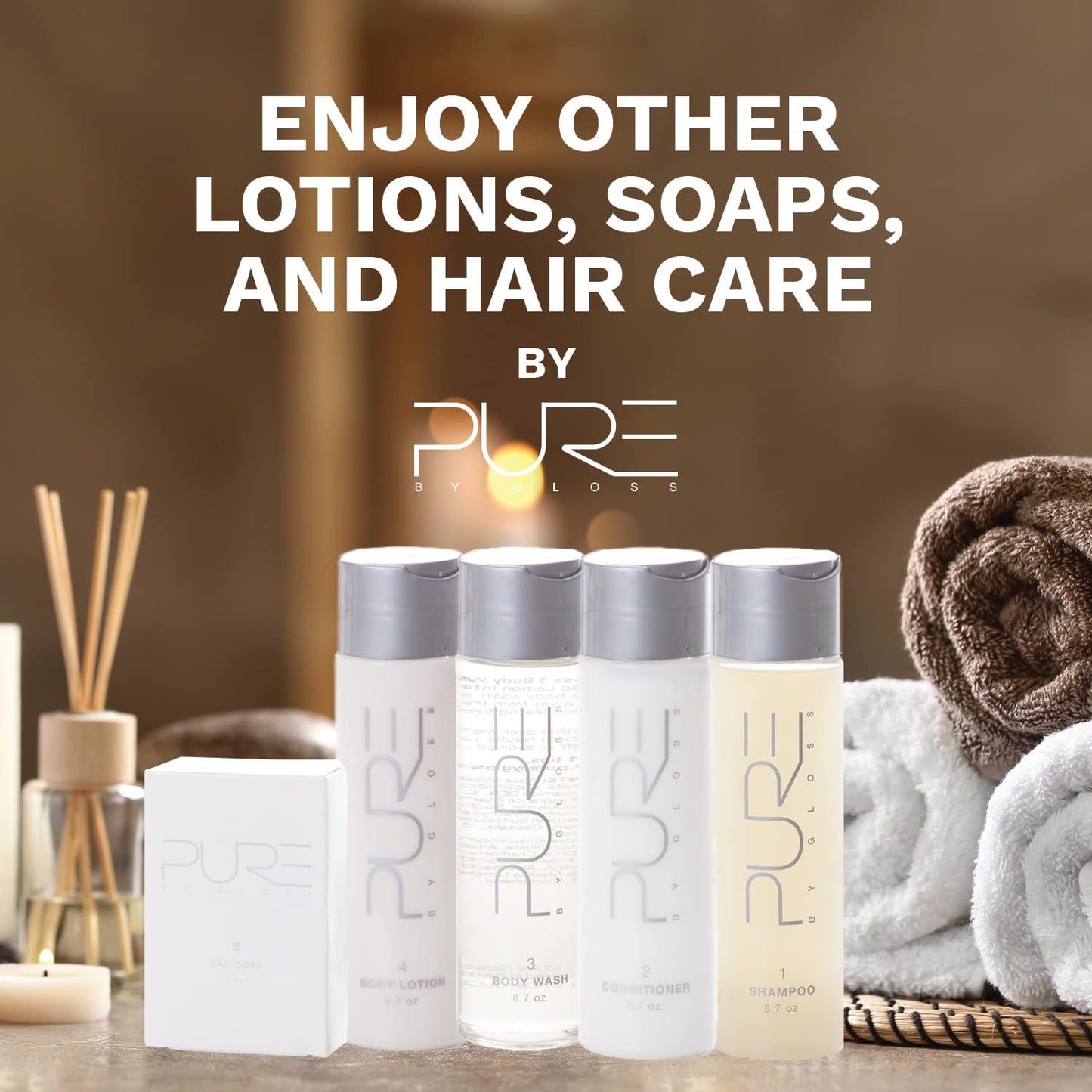 Pure by Gloss Gift Set – Fresh Lemon Scent – for All Hair and Skin Types – With Shampoo [8.5oz], Conditioner [8.5oz], Body Wash [8.5oz], Body Lotion [8.5oz], Body Bar [4oz], & Loofah – Cruelty Free