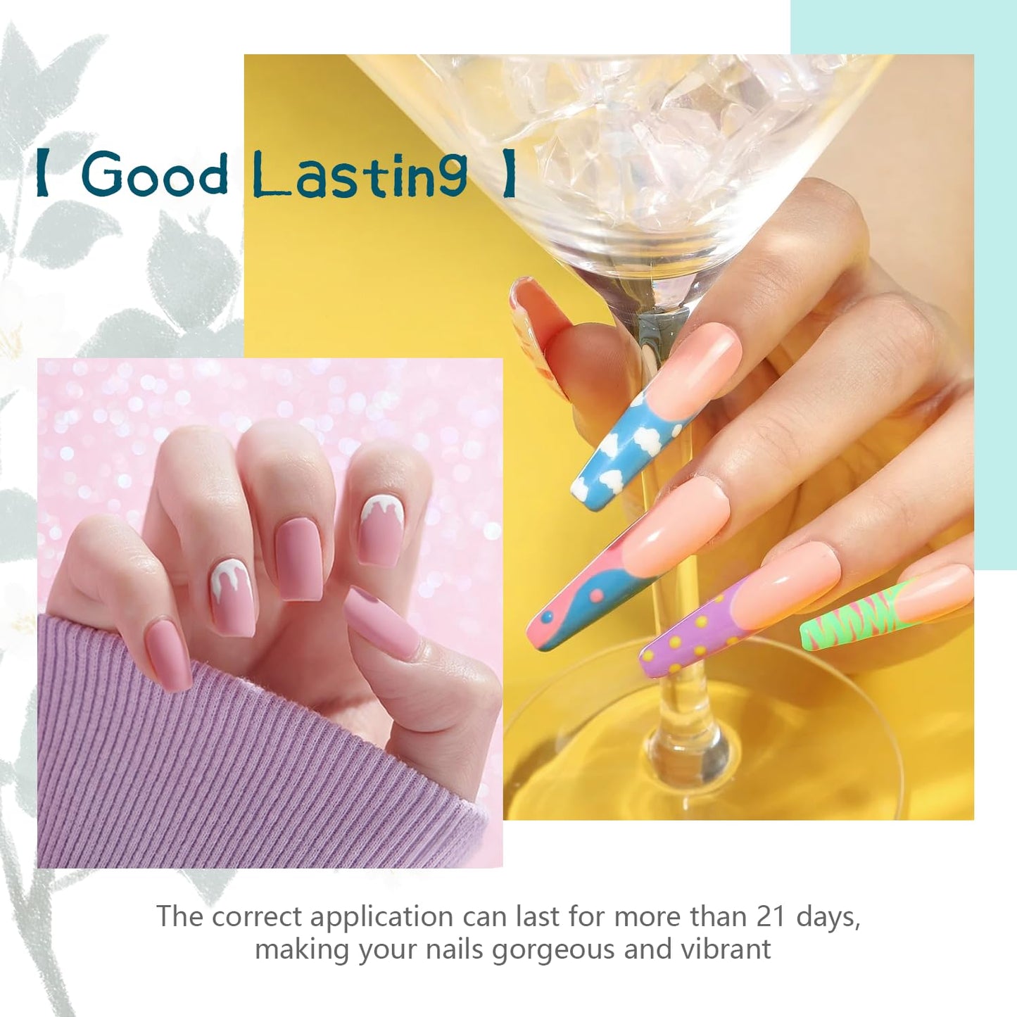 JODSONE Gel Nail Set 20+3 Colors High Shine Gorgeous Gel Polish Base Top Matte Coat Nice Gifts Show Charm
