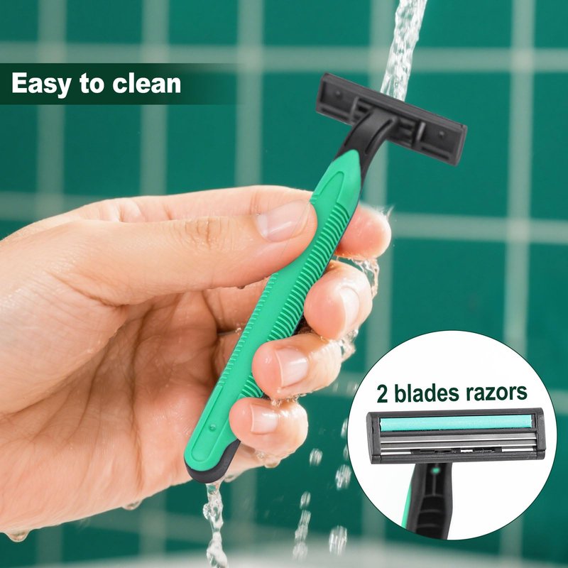Fafortune Disposable Twin Blade Razors in Bulk, Individually Wrapped - Clear Safety Cap, For Homeless, Hotel, Airbnb, Travel (pack of 200,green)