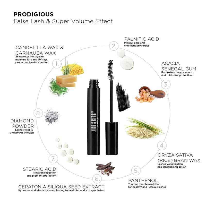 Lord & Berry Prodigious Mascara - Curling & Volumizing, Smudge-Free Formula for False Lash Effect | 0.33 fl oz