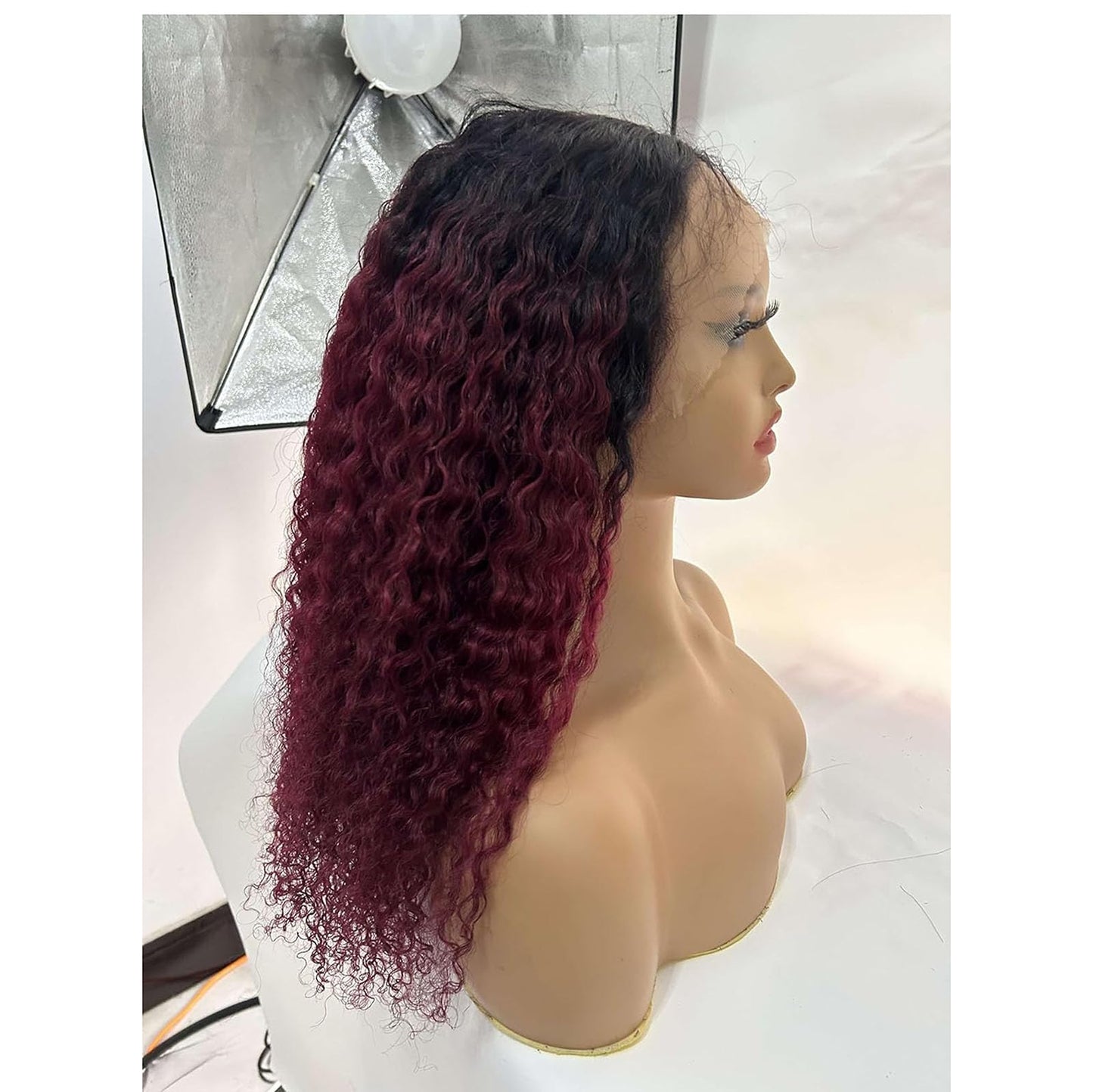 Lagalaga HD Omber Burgundy 99J Curly Wave Wigs Human Hair 200% Density Lace Frontal Wig 4x4 Deep Wave Wigs Human Hair Pre Plucked For Black Women