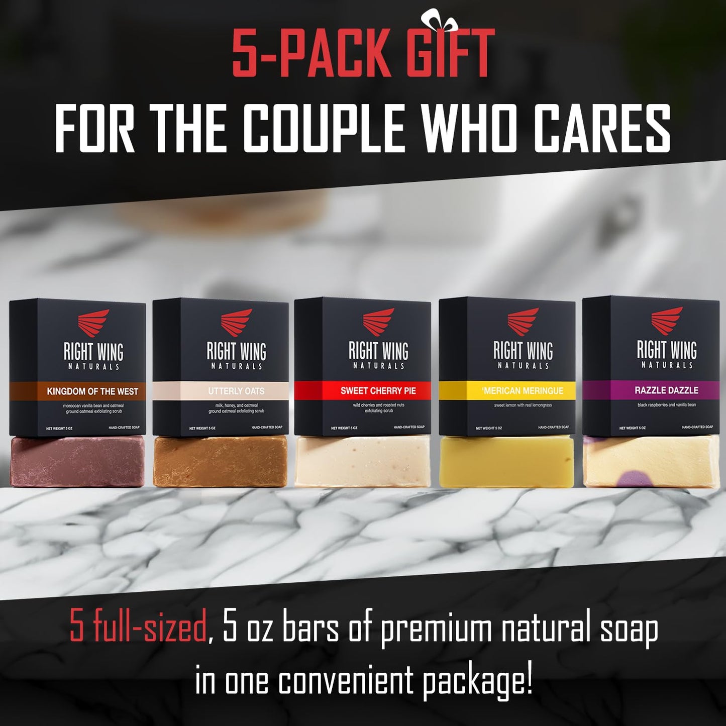 Right Wing Naturals Bar Soap Gift Set for Men and Women | Handcrafted Cold-Pressed | Handmade Organic Soap | Most Popular Scents | Natural Scented Bar Soaps| Pack of 5 Bars
