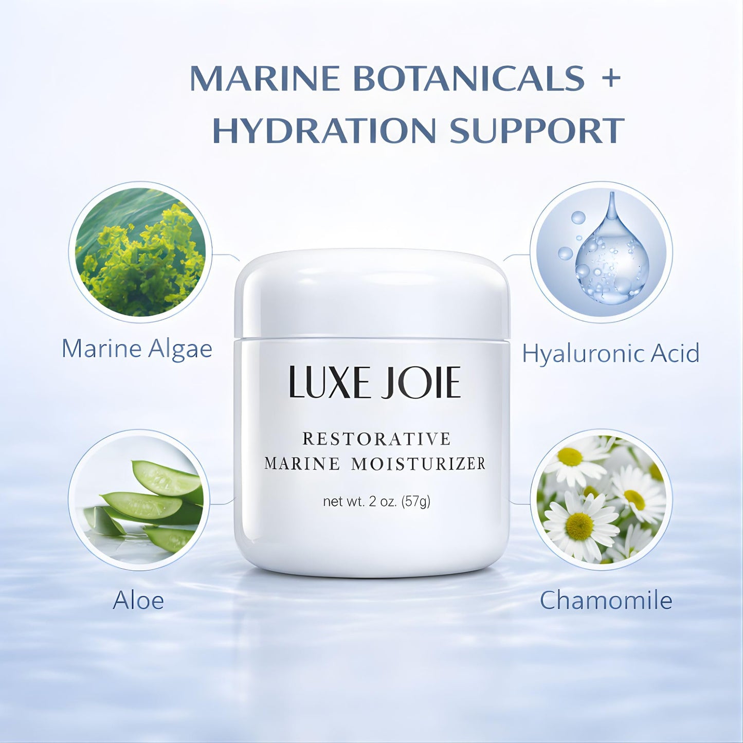 Restorative Marine Moisturizer 2 oz Hydrating Face Cream for Dry & Sensitive Skin – Lightweight Moisturizer aqua moisturizer with Hyaluronic Acid, Aloe & Marine Botanicals – Soft Non-Greasy Finish