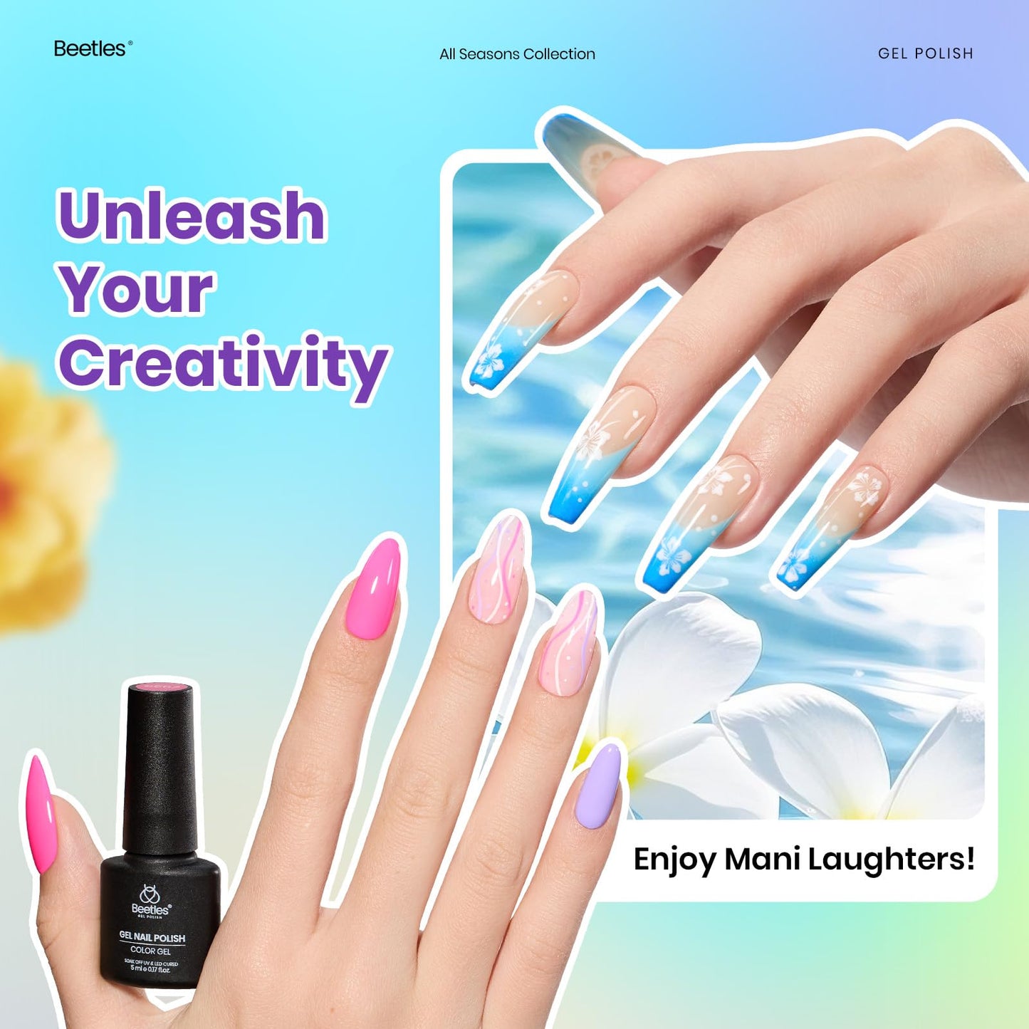 Beetles Gel Nail Polish Set, 63 PCS 55 Colors Gel Polish Kit with Base Coat, Glossy Matte Top Coat, Nail Art Stickers and Brush, Pink Red Blue Green Nude Soak Off UV LED for DIY Home Manicure