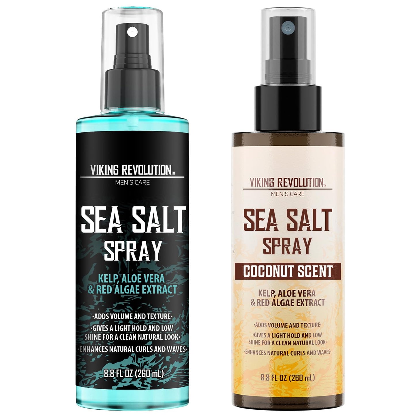 Viking Revolution Sea Salt Spray for Hair Men - Hair Texturizing Spray with Kelp, Aloe Vera and Red Algae Extract to Add Volume and Texture - Ocean Breeze and Coconut Scent, 8.8oz each