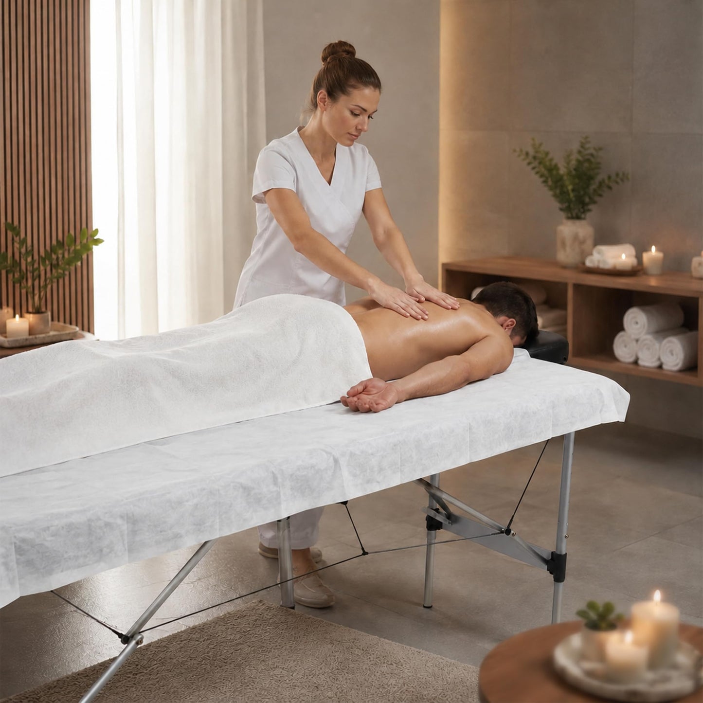ForPro Premium Disposable Massage Table Sheets, 100 Pcs Non-Woven Fabric, 100% Breathable, Soft, Hygienic, 31" x 71", White