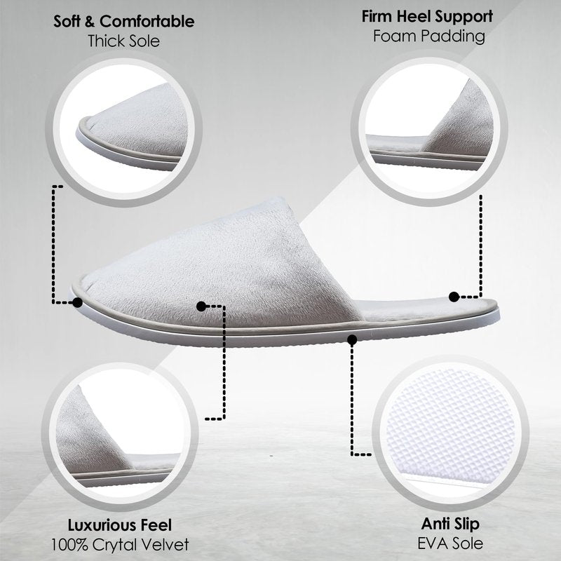 Modlux Spa Slippers 6-12 Pairs, Unisex Disposable Slippers Closed Toe Washable, Reusable, Bridal, Indoor, House, Bathroom, Bedroom, Hotel, For Guest (Grey and Beige, 12 Pairs)