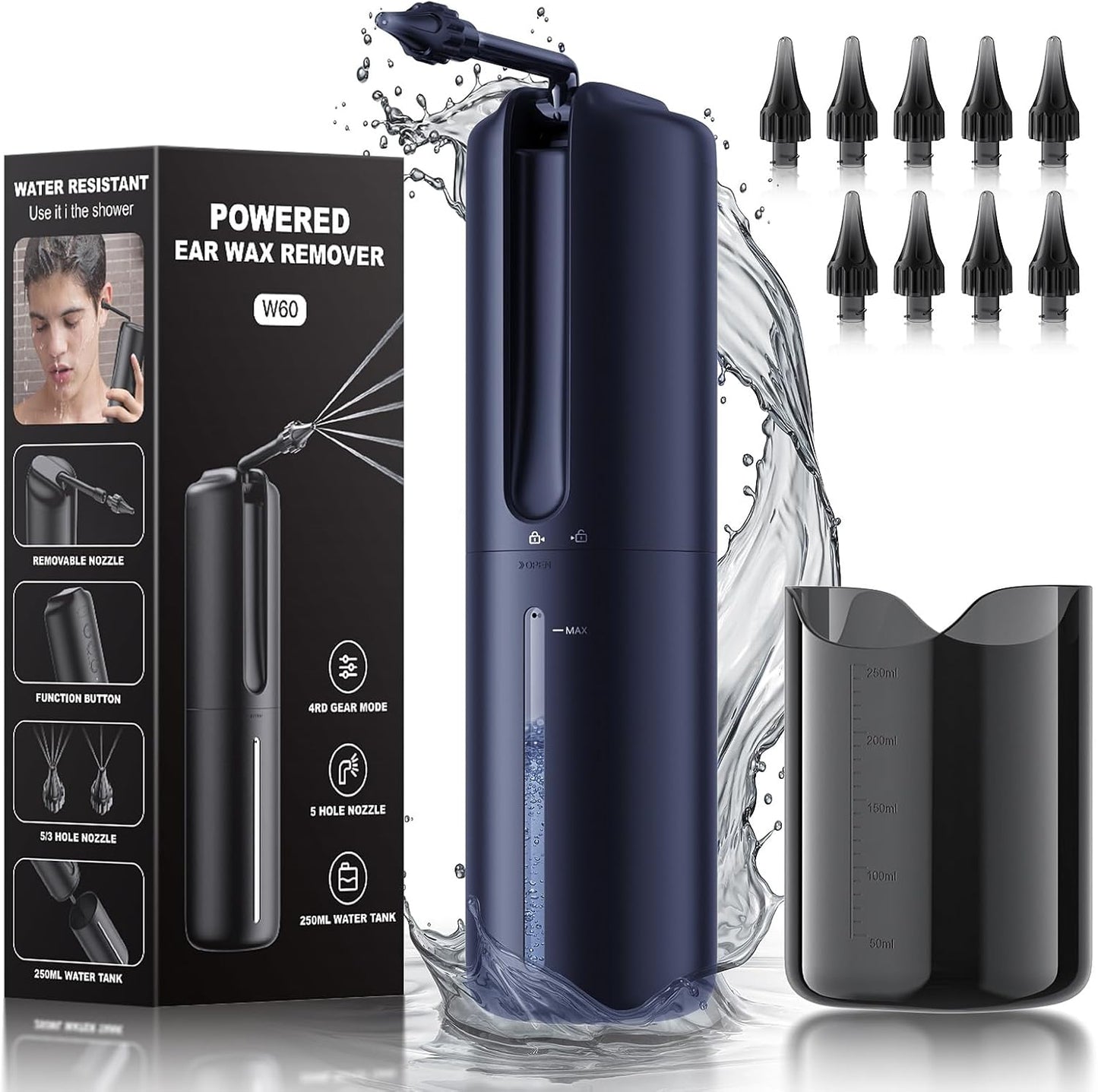 Electric Ear Wax Removal Kit - 4 Pressure Modes & 5 Water Streams | Safe & Effective Ear Cleaner (Blue)