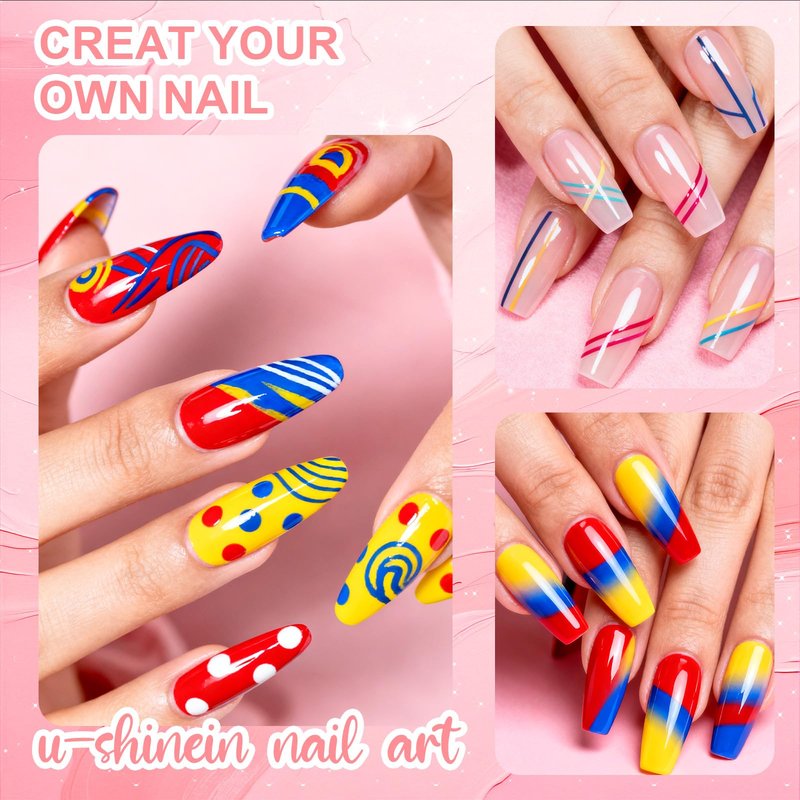 U-Shinein Omber Painting Nail Gel Kit, 8 Multi-functional Bright Colorful Gradient Gel Nail Polish for Pigment Pat Set, Painting White&Black Gel French Manicure No-wipe Soak of UV DIY Nail Art