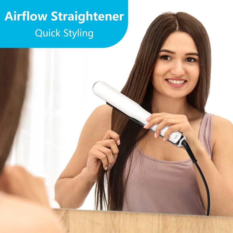 2 in 1 Professional Hair Straightener & Curler, Titanium Plates with Cool Air Fan, 3 Temp Settings (355℉-450℉), Negative Ion for Curly/Thick Hair, Essential Oil Diffuser, Clips & Aromatherapy Pads