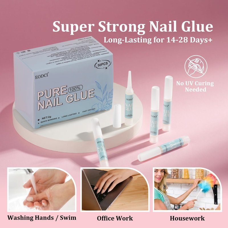 EODCI Nail Glue,50Pcs Super Strong for Acrylic Nails,Long Lasting for Stick On Nails Broken Nails,Professional Nail Tip Glue Supplies Adhesive Press On for Nail Tips
