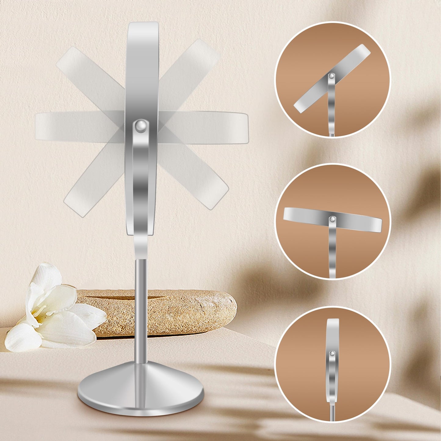 Ysenchan Lighted Makeup Mirror, 8'' Rechargable LED Vanity Magnifying Mirror, Double Sided 5X Manification Mirror with Stand, Cosmetic Standing Desk