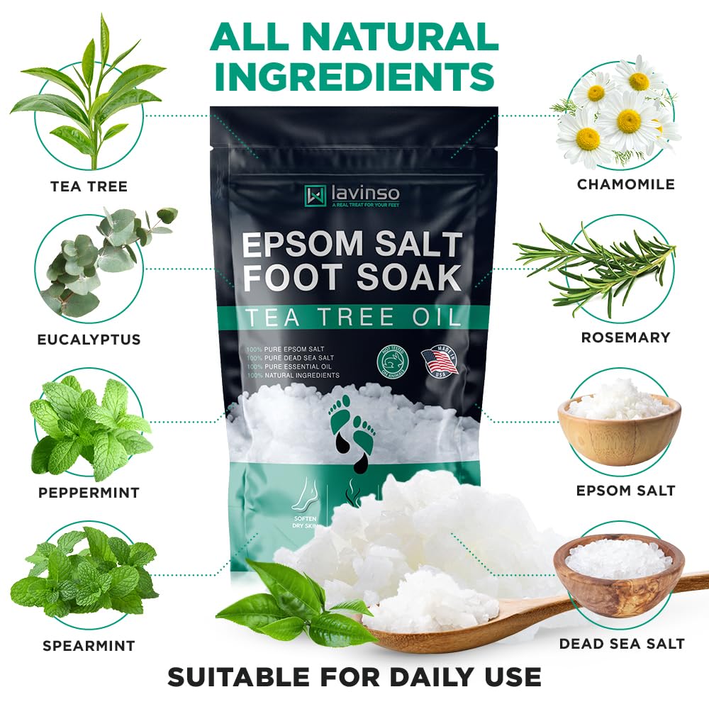 Lavinso Foot Peel Mask | Tea Tree Soak Care Kit for Dry, Cracked Feet - Removes Dead Skin & Calluses (1 lb)