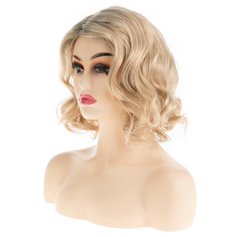 Baruisi Short Wavy Blonde Wig for Women Synthetic Side Part Halloween Cosplay Hair Wig