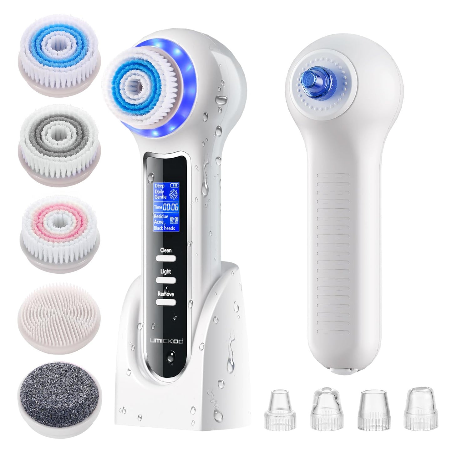 UMICKOO 3 in 1 Facial Cleansing Brush & Blackhead Remover, Rechargeable Face Scrubber with LCD Screen, IPX7 Waterproof, Deep Pore Cleaning, Exfoliating & Massaging for All Skin Types