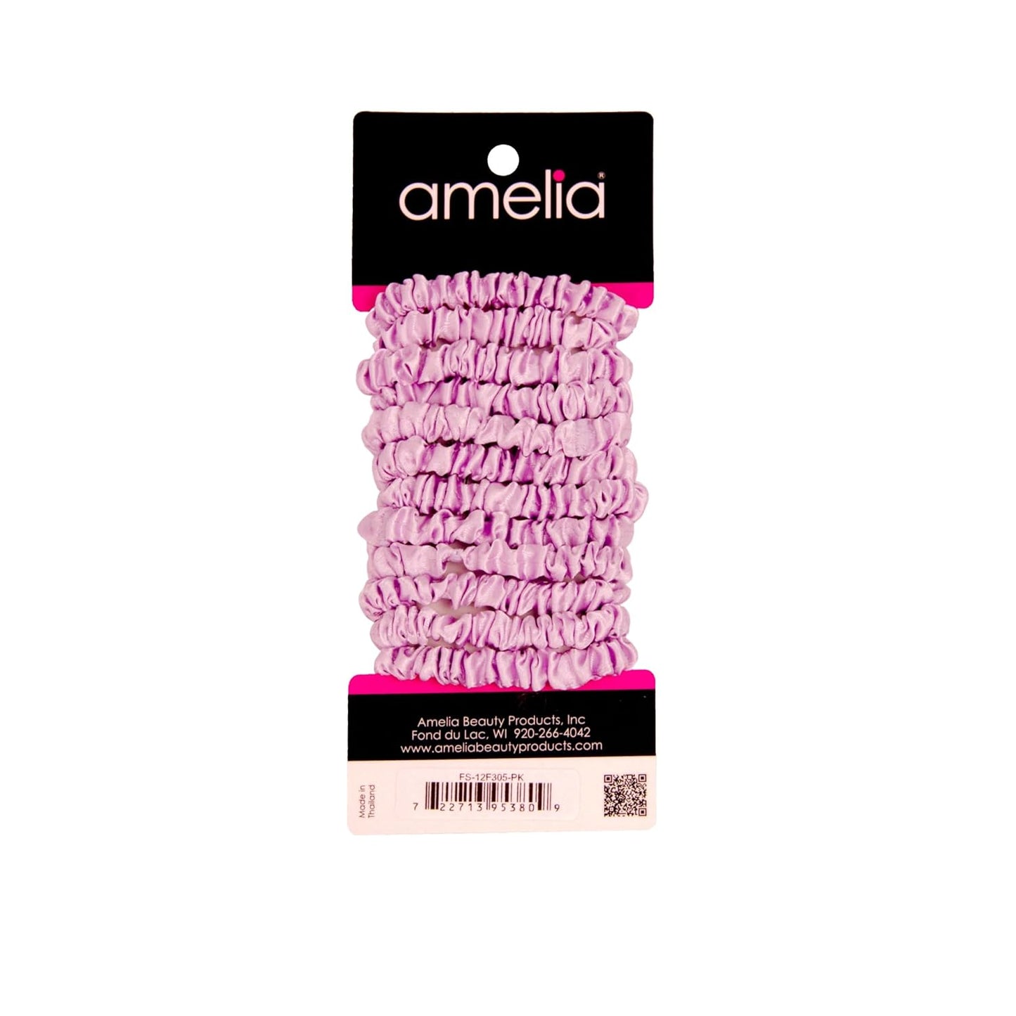 Amelia Beauty, Black, Skinny Satin Scrunchies, 12 Pack – 2in Diameter, Gentle & Strong Hold, No-Snag, No-Dent, Crease-Free Hair Ties