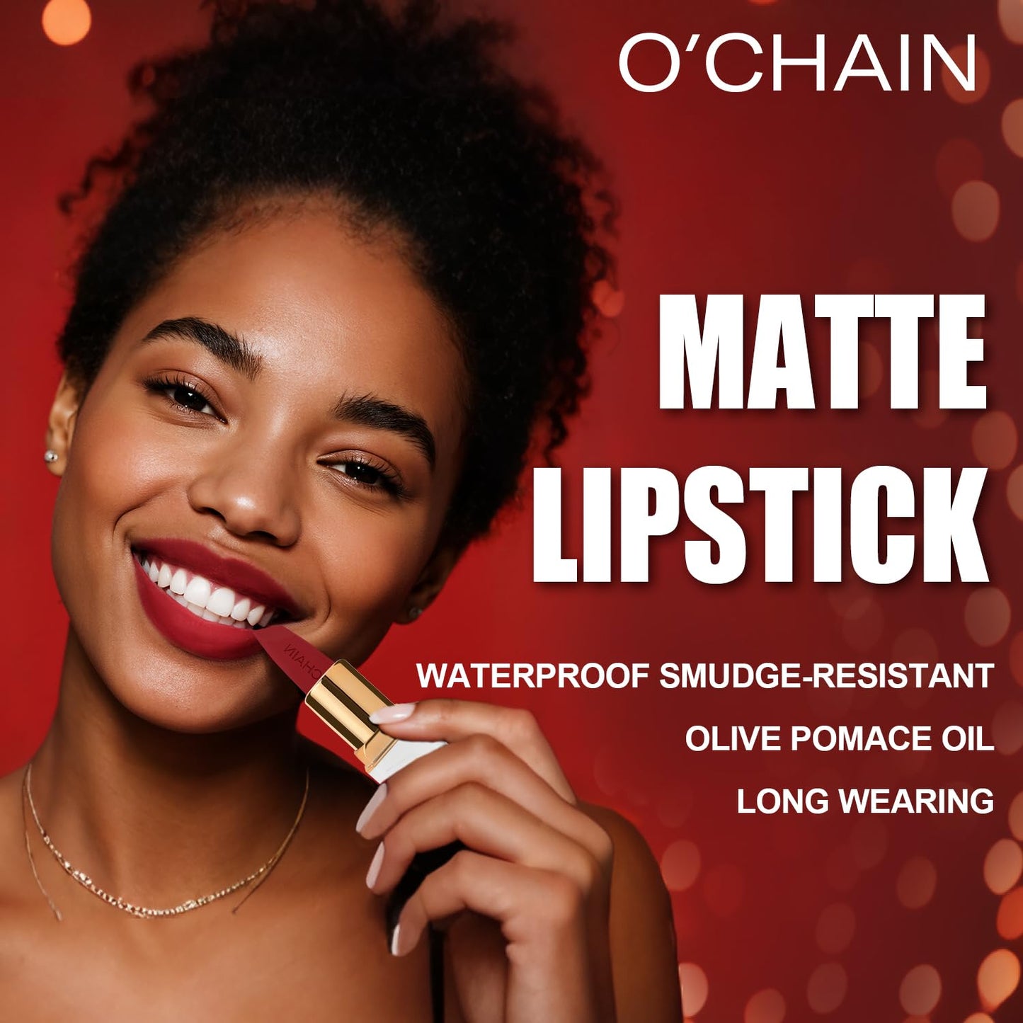 O'CHAIN Matte Lipstick, Long Lasting Full Coverage Non-Transfer Lipstick for Women Infused with Jojoba Oil and Vitamin E, Cruelty-Free & Vegan(08 PEACHY) 0.12 Oz