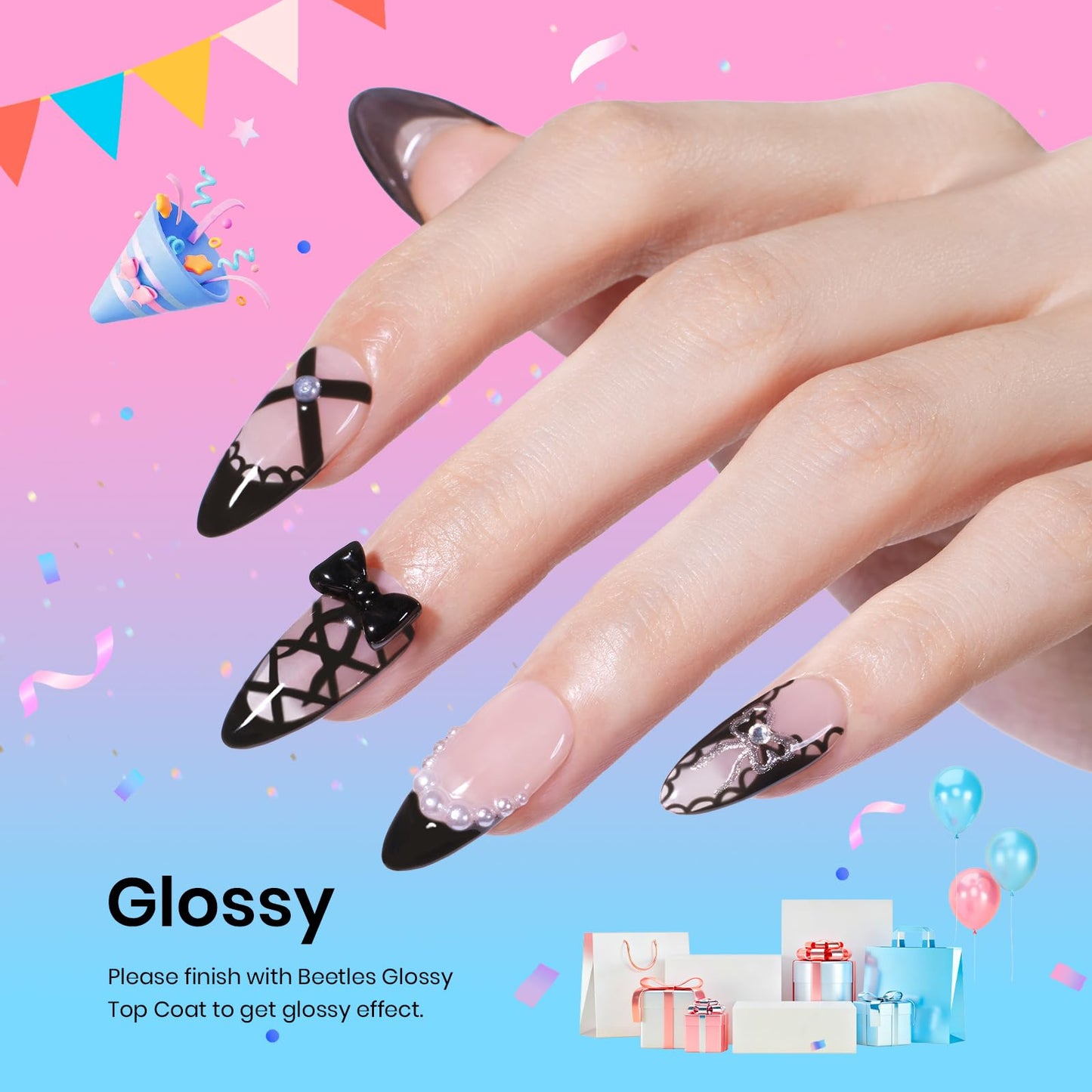 Beetles Black Gel Polish, 1 Pcs 15ml Audrey Black Nail Polish Color Gel Nail Polish Soak Off Art Manicure Salon DIY Uv Lamp Nail Design Decoration at Home