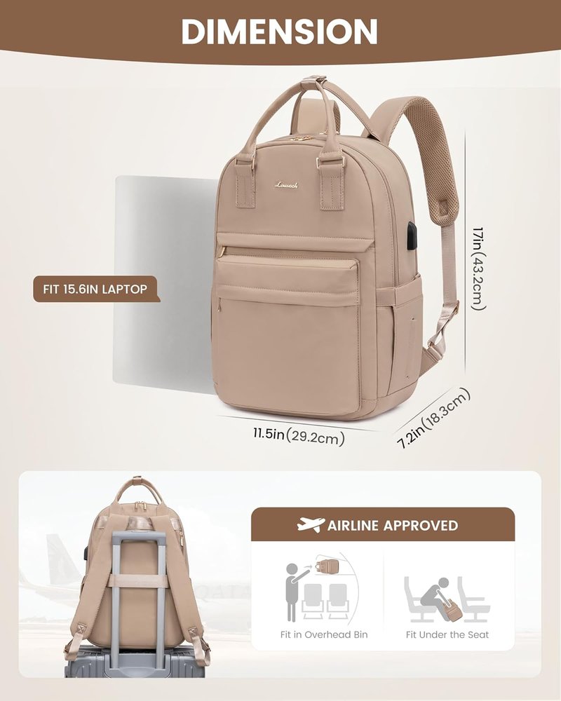 LOVEVOOK Laptop Backpack for Women - Stylish 15.6-Inch Waterproof Bag with USB Port | Vintage Travel Daypack