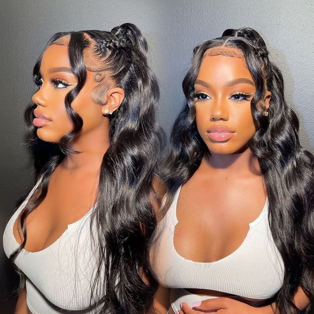 Body Wave Frontal 13x4 HD Transparent Lace Frontals With Bangs Baby Hair 100% Remy Human Hair 150% Density Natural Color (14 Inch)