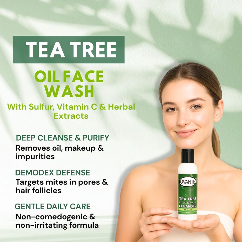 OVANTE Tea Tree Oil Eyelid, Facial Cleanser Wash For Demodex Prone Skin 4.0 oz