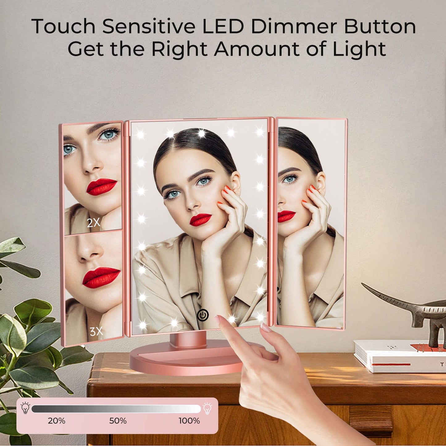 FUNTOUCH 30X/7X/1X Wall Mounted Lighted Makeup Mirror, Rechargeable Double Sided Magnifying Bathroom Lighted Mirror, 3 Color Modes Touch Dimmable Extended Arm 360 Rotation,Nickel B