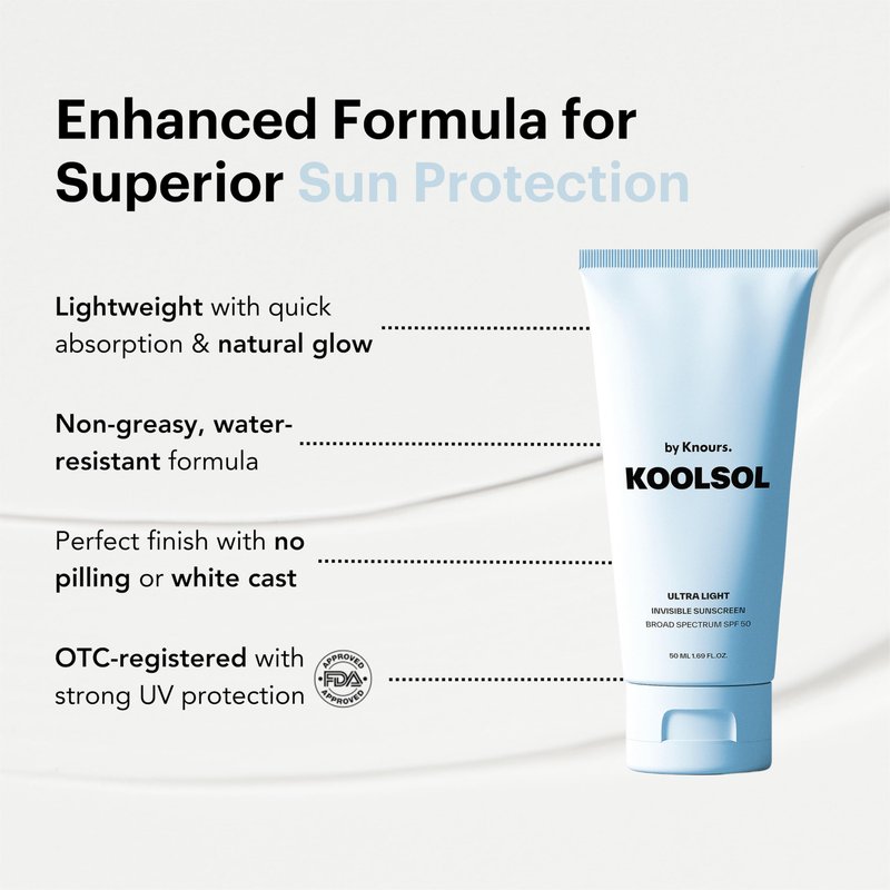 Koolsol by Knours Ultra-Light Invisible Sunscreen SPF 50, Water-Resistant, Moisturizing for All Skin Types, Korean Innovation 2 Pack (50ml /1.69 fl. oz. Each)