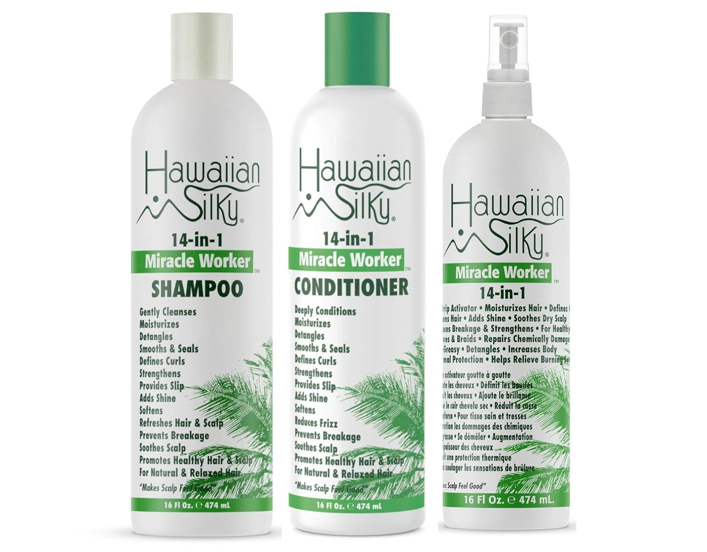 Hawaiian Silky 14-in-1 Miracle Worker Hair Care Set - Shampoo, Conditioner & Activator Spray | 16 Fl Oz Each
