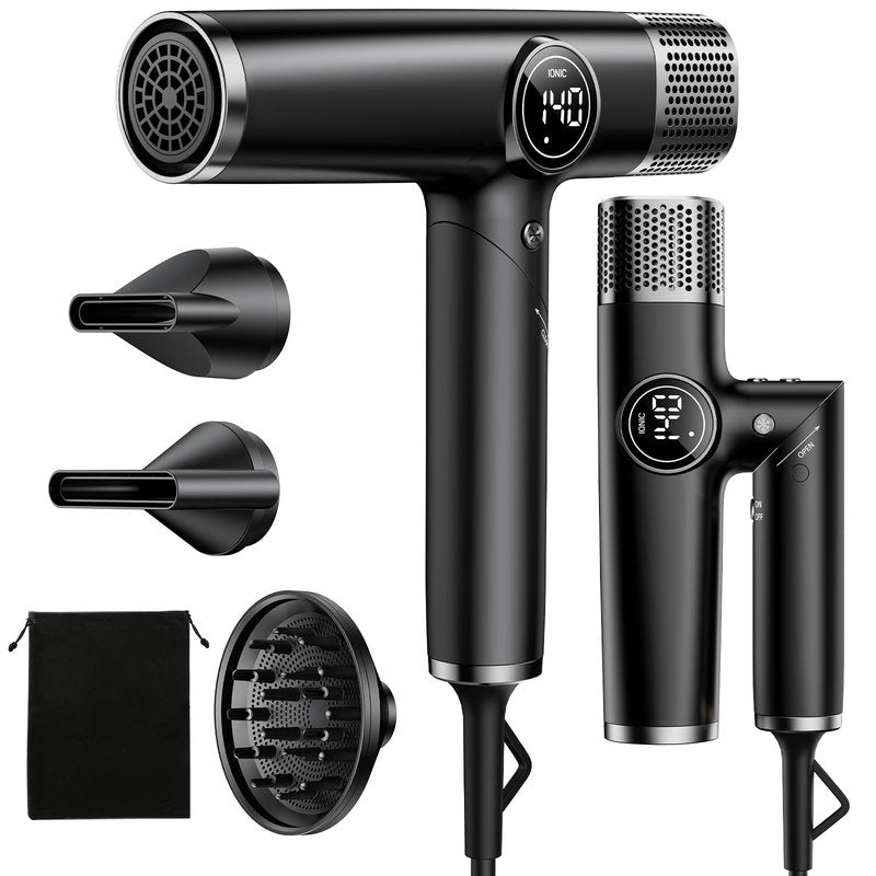 Dual Voltage Travel Hair Dryer with Diffuser, 1900W Professional High-Speed Ionic Blow Dryer for Fast Drying, Lightweight, No Heat Damage, Global Use 110V-240V