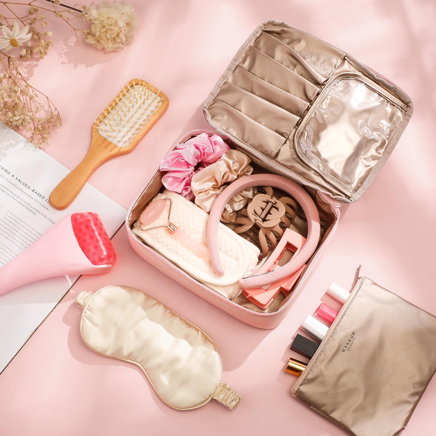 Sawysine 11 Pcs Pink Box Set for Women Pink Spa Birthday Basket Gifts Travel for Aesthetic Bags Makeup and Skin Care Spa Kit Gift Friend Teacher Girlfriend Mom