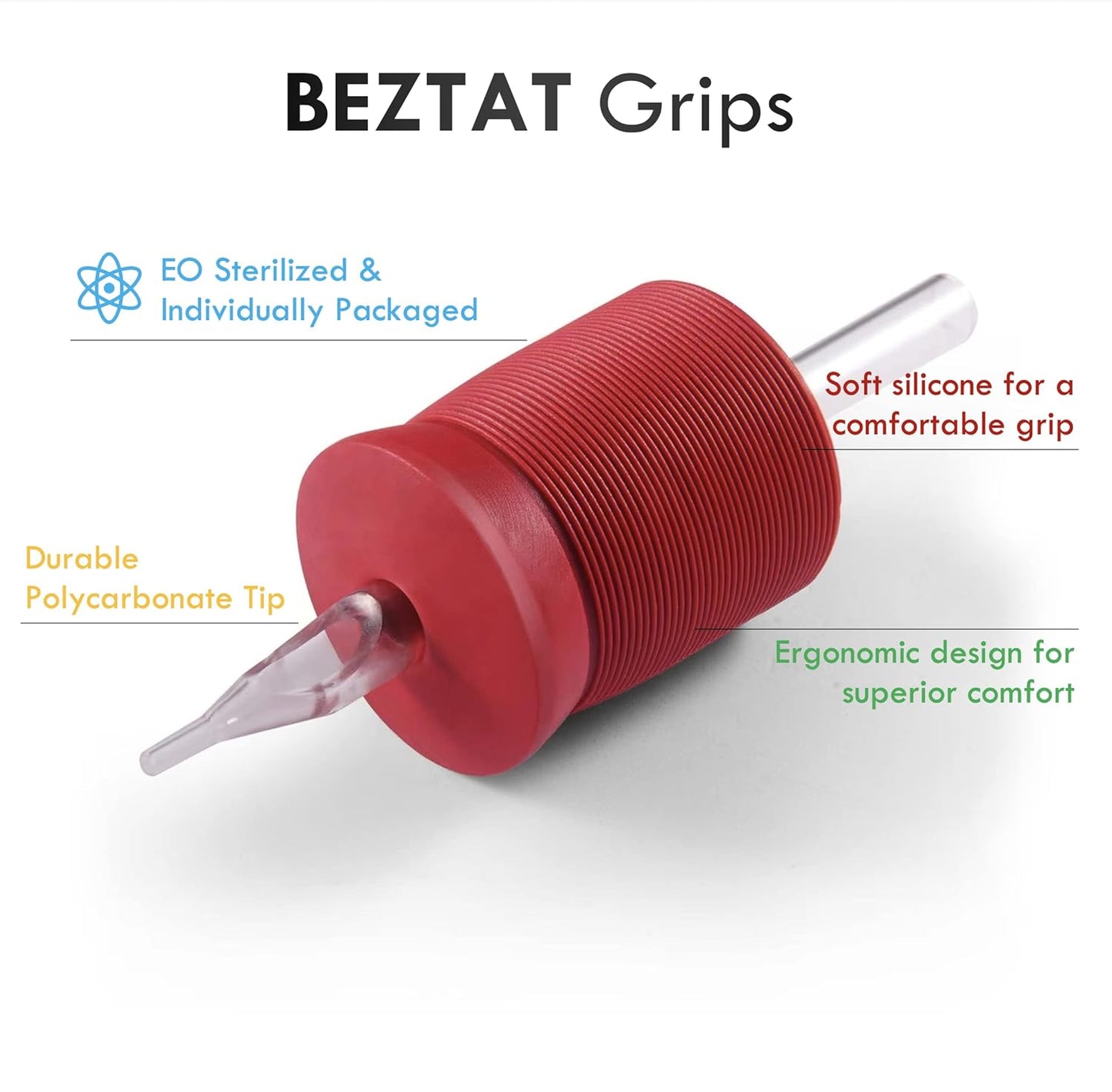 Ultra Premium Red Soft Silicone Grip - 1.25 Inch with Long Clear Disposable Tubes & Tips | 15 Pack, Round Tip (7RT)
