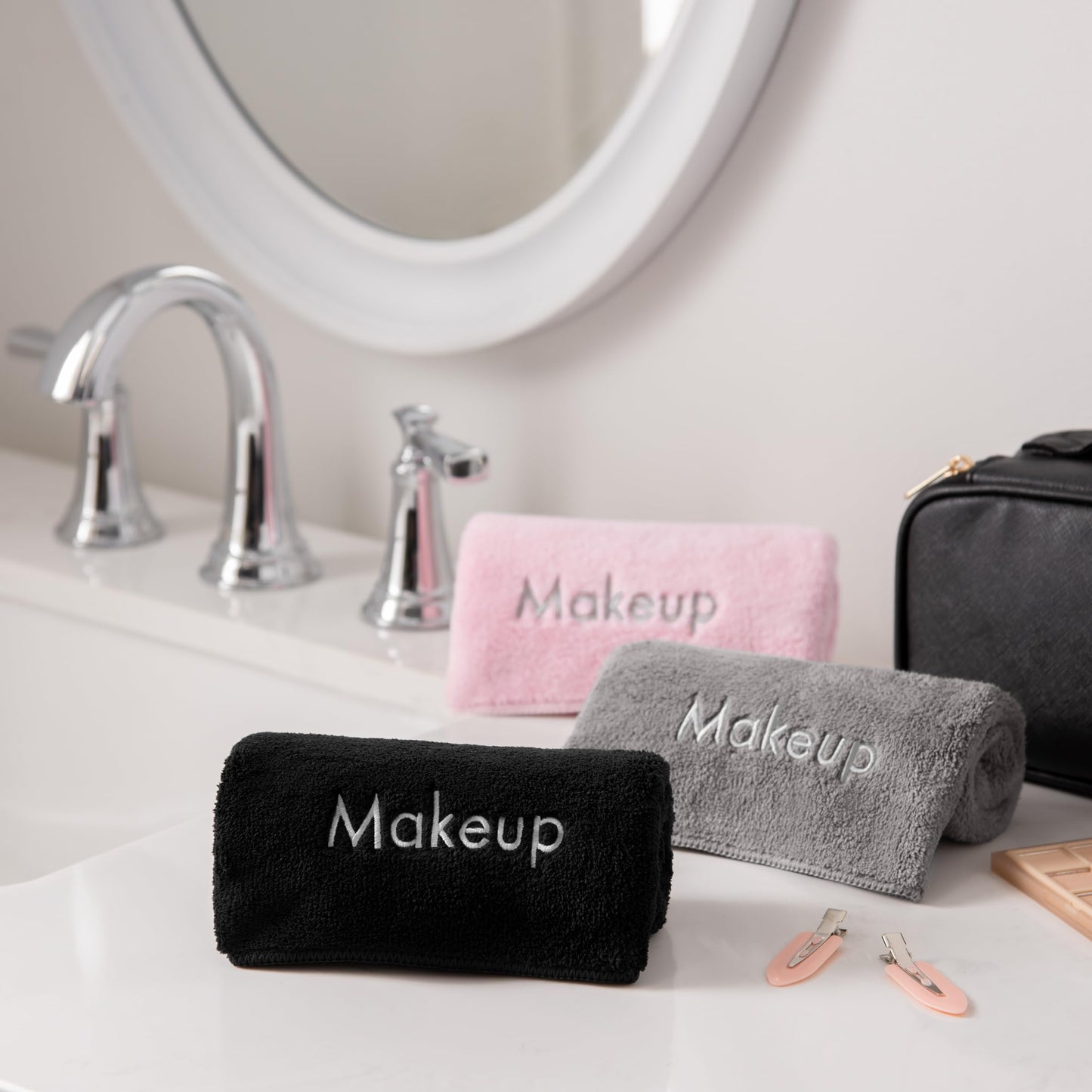 Arkwright Makeup Remover Cloths 6 Pack - Microfiber Coral Fleece Face Towels, Ultra Soft Reusable Washcloths, Gentle Facial Cleansing for Waterproof Makeup, 13 x 13, Black