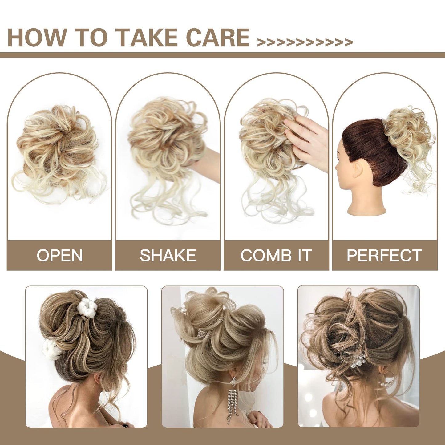 HMD 5 Pieces Messy Hair Bun Hairpiece Tousled Updo for Women Hair Extension Ponytail Scrunchies with Elastic Rubber Band Long Updo Messy Hairpiece Hair Accessories Set for Women（18TH85）
