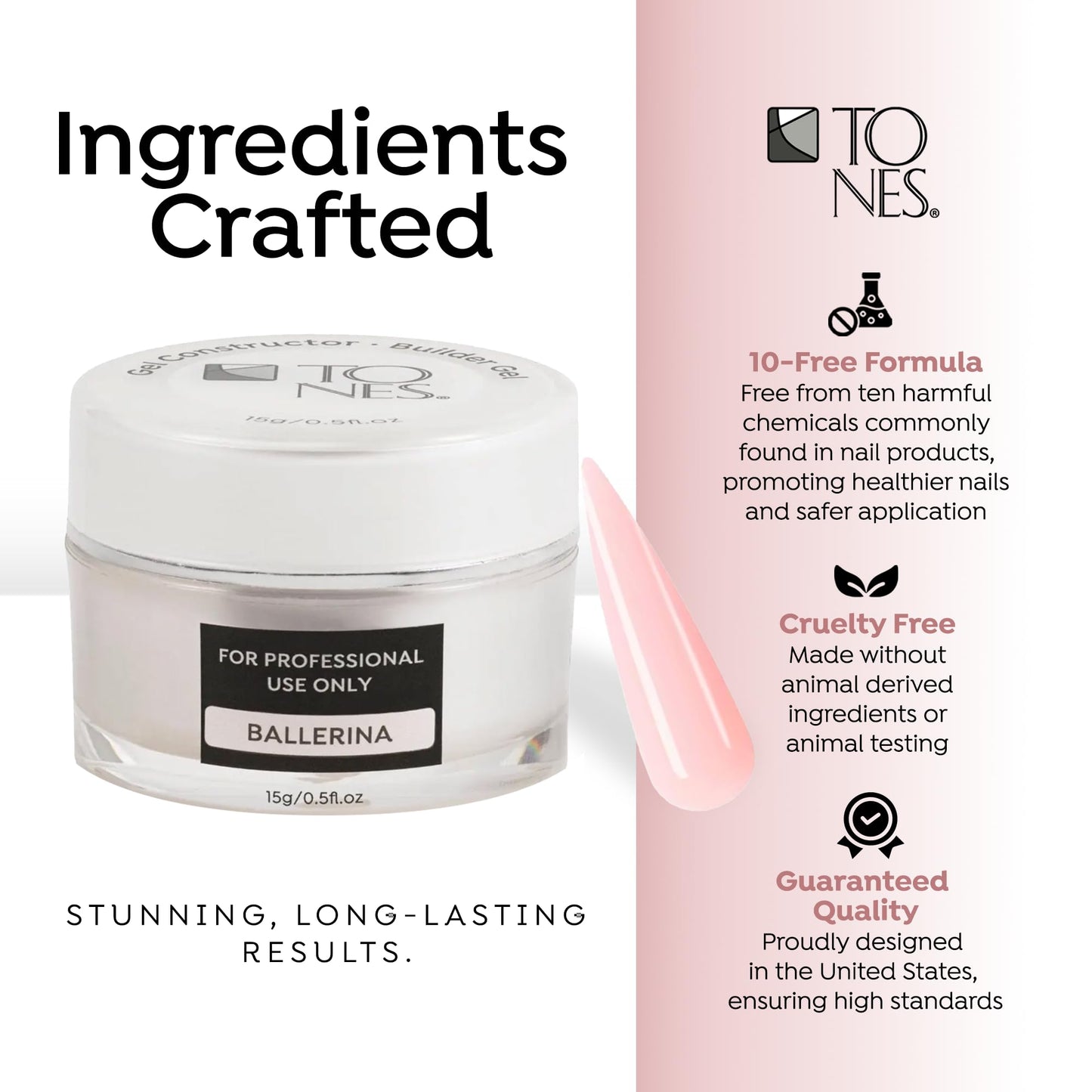 TONES Premium Self Leveling Nail Builder and Extension Gel for Professional Design - Salon-Quality LED and UV Building Gel - (0.5 Fl Oz, Ballerina)
