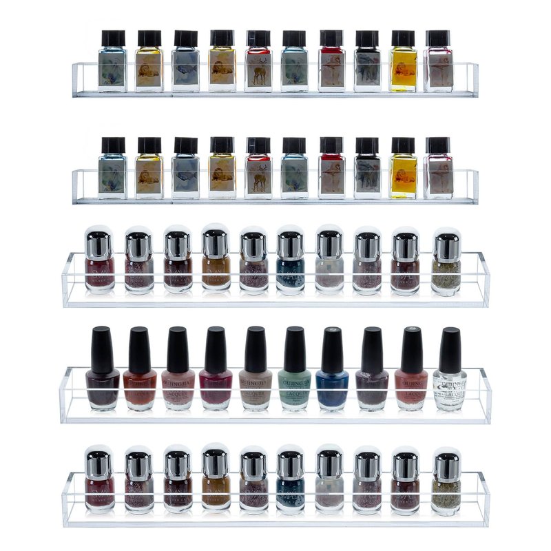 MyGift 16 Inch Wall Mounted Premium Clear Acrylic Nail Polish and Essential Oil Display Shelves, Kitchen Hanging Racks for Seasoning Shakers or Spice Jars, Set of 5