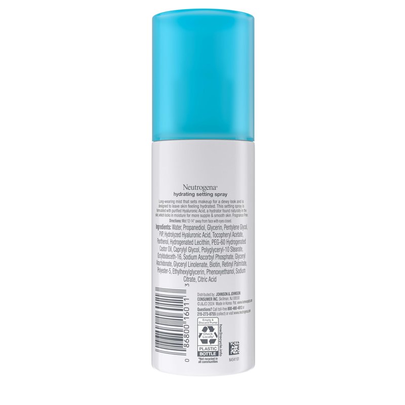 Neutrogena Hydro Boost Hydrating Makeup Setting Spray with Hyaluronic Acid, Setting Spray for Smooth, Dewy Skin, Fragrance Free, Non-Comedogenic & Hypoallergenic, 3.4 fl. oz