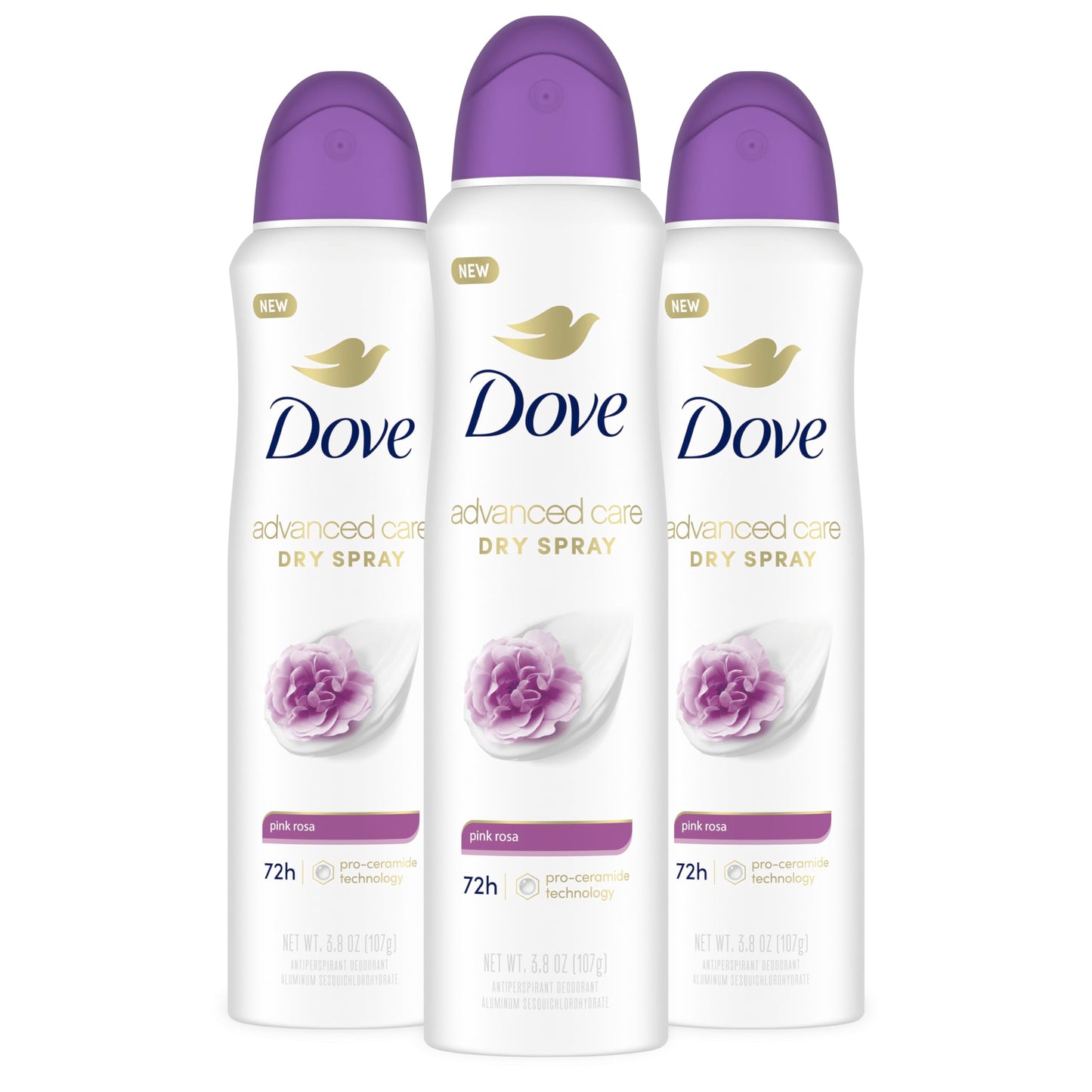 Dove Advanced Care Antiperspirant & Deodorant Spray Pink Rosa, 3 count, 72 hr Protection, 3.8 oz