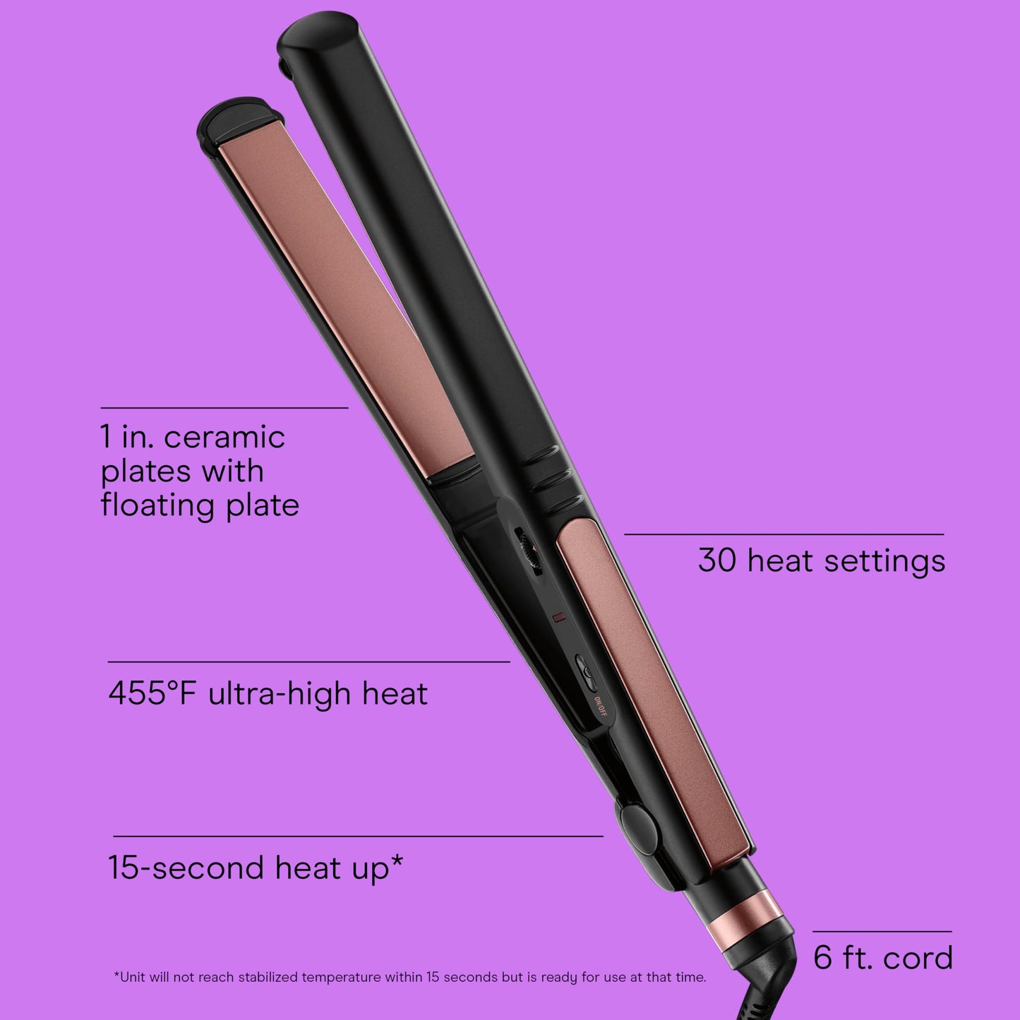 INFINITI PRO CONAIR Rose Gold Ceramic Flat Iron Hair Straightener, 1-Inch Flat Iron with Extra-Long Plates, including a Floating Plate, Advanced Heat Technology, Black