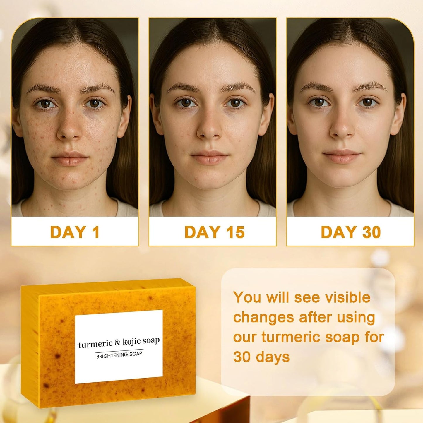 Turmeric Kojic Soap & Oil Set | Lemon Soap Bar for Spot Removal & Even Skin Tone | Honey Massage Oil for Firming & Moisturizing Skin