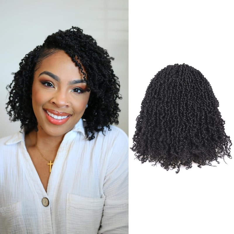 Yanky Twist Crochet Hair - Fluffy Mini Twist Braids | 8 Inch, Jet Black, 8 Packs (30 Strands)