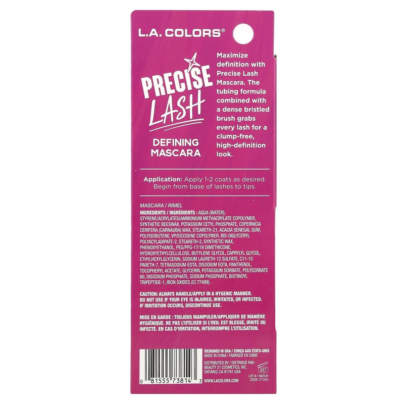 L.A. COLORS Precise Lash Mascara, Black CBMS814