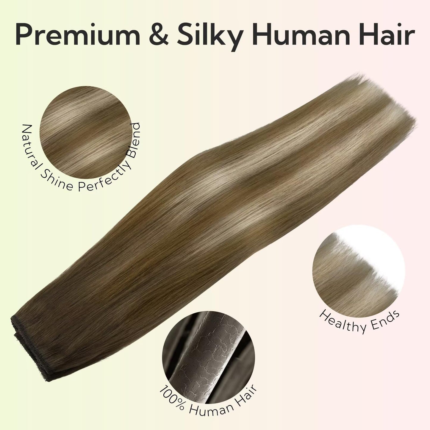 HOTBANANA Wire Hair Extensions, 12 inch 70g Walnut Brown to Ash Brown and Bleach Blonde Fish Line Extensions Remy Real Human Hair Straight Invisible Soft Skin Wire Weft Silky for Women