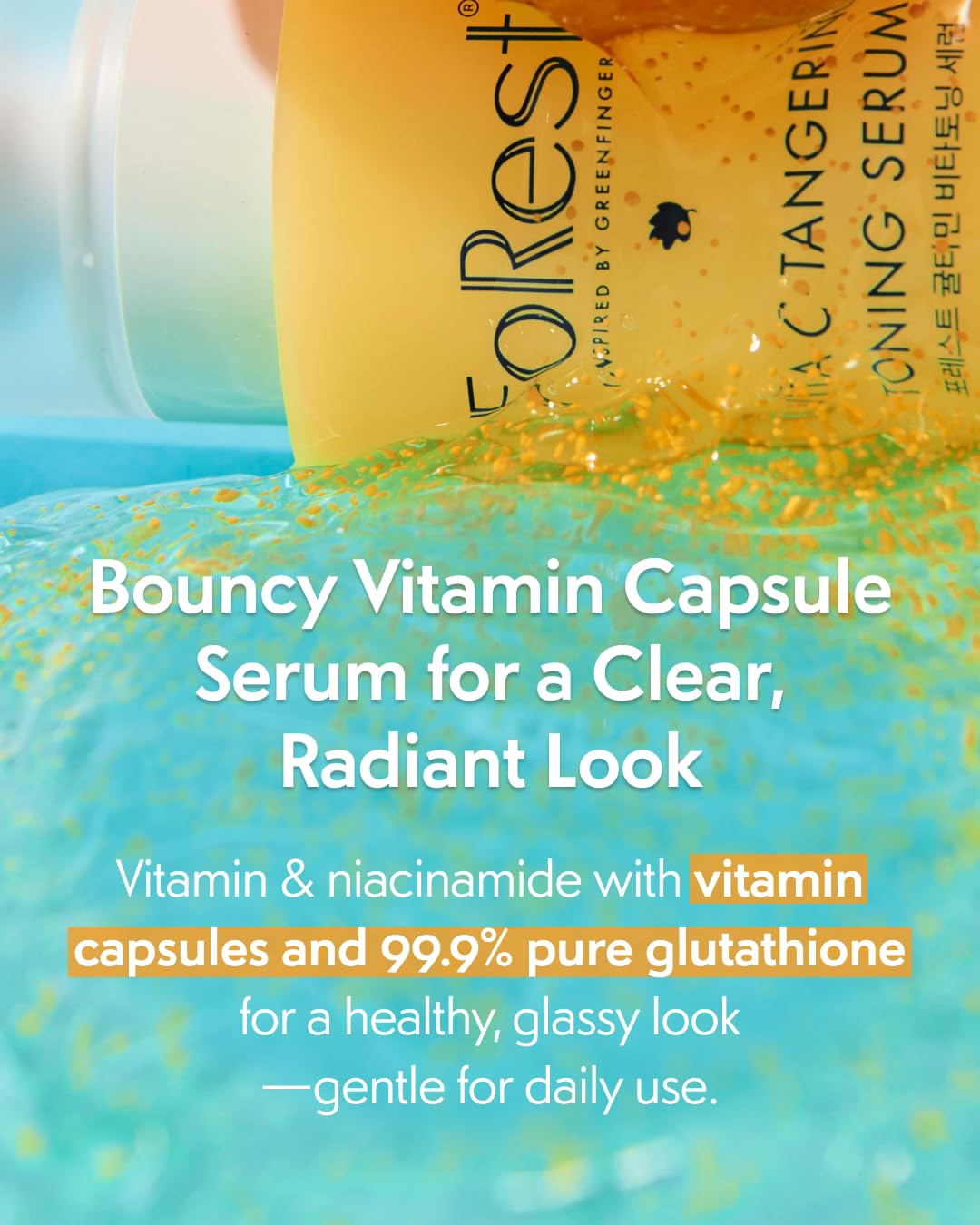 FOREST Vita C-Tangerine Toning Serum 1.69 fl. oz vitamin serum enriched with Mandarin Extract Niacinamide 5 Panthenol and Glutathione infused Vitamin Capsules for Glow Boost, Korean Skin Care