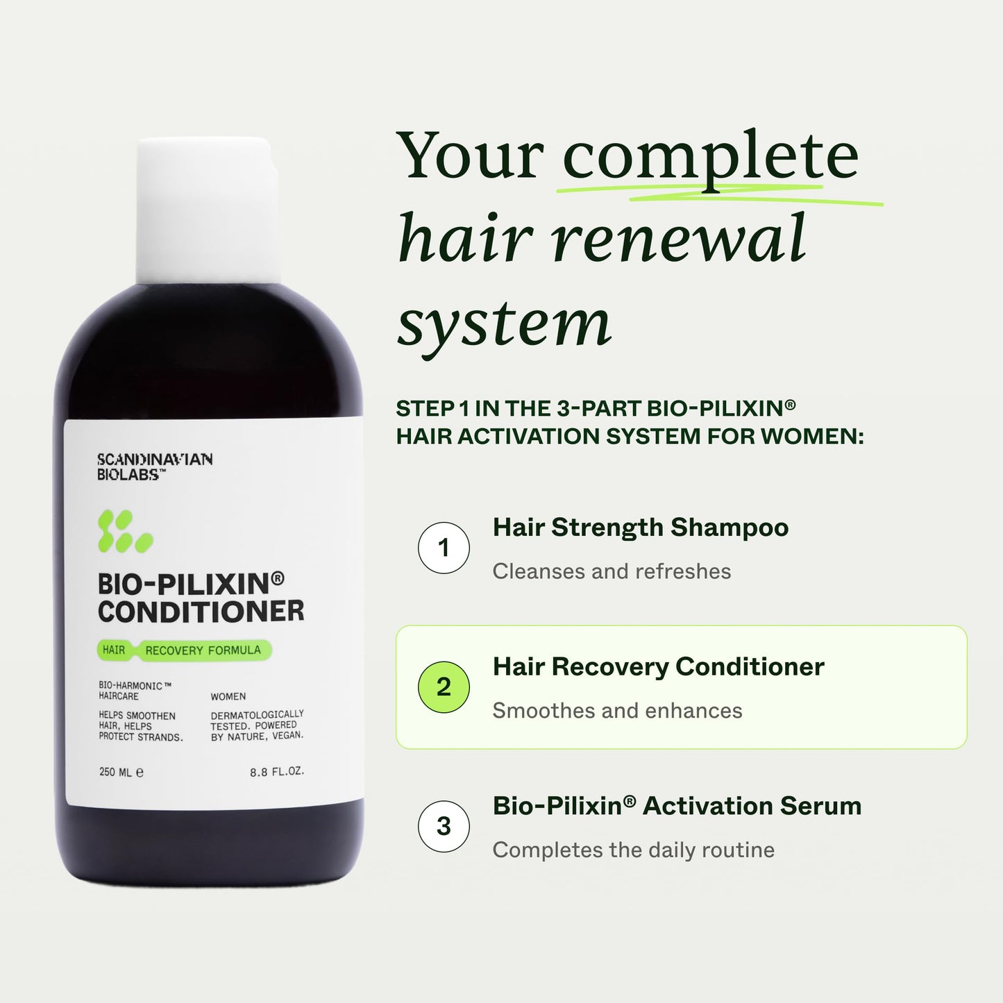 Scandinavian Biolabs Bio-Pilixin® Conditioner For Women | Prevents Split & Damaged Ends, Restores Weak Hair, Supports Scalp Vitality, Dermatologically Tested, Made in Denmark, 250 mL/ 8.8 Oz