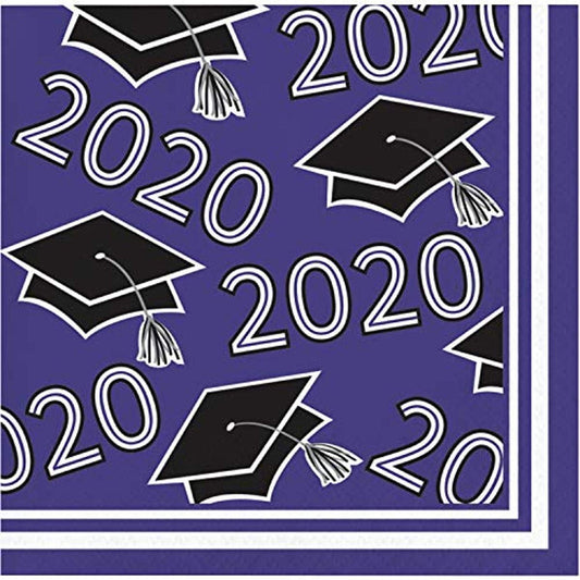Creative Converting Class of 2020 Purple Grad Beverage Napkins, 5"