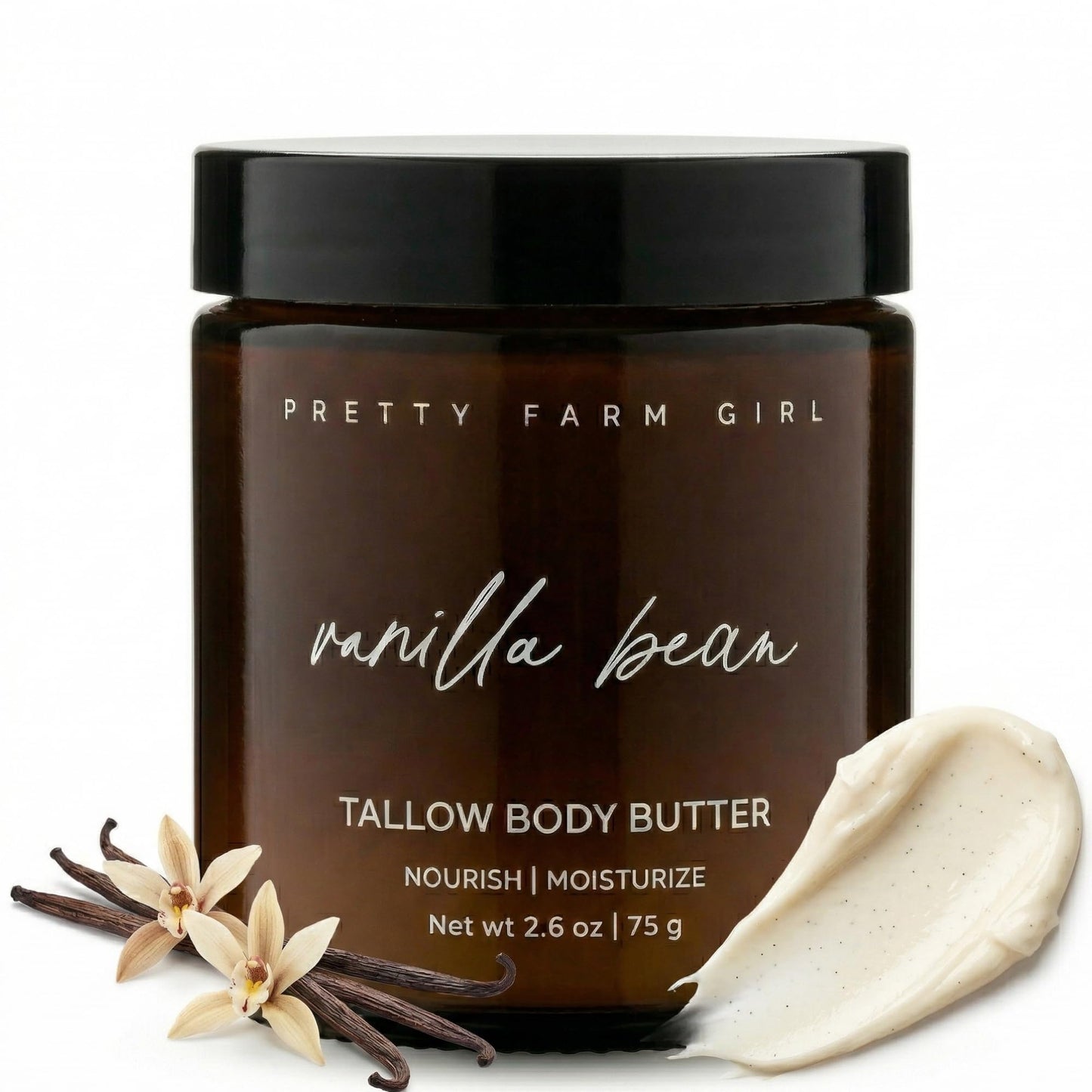 Pretty farm girl Vanilla Bean + Tallow Body Butter - Nourish, Sooth, and Moisturize - Lightly Whipped - All Skin Types - Full Body Use - Vanilla Scent, 2.6oz