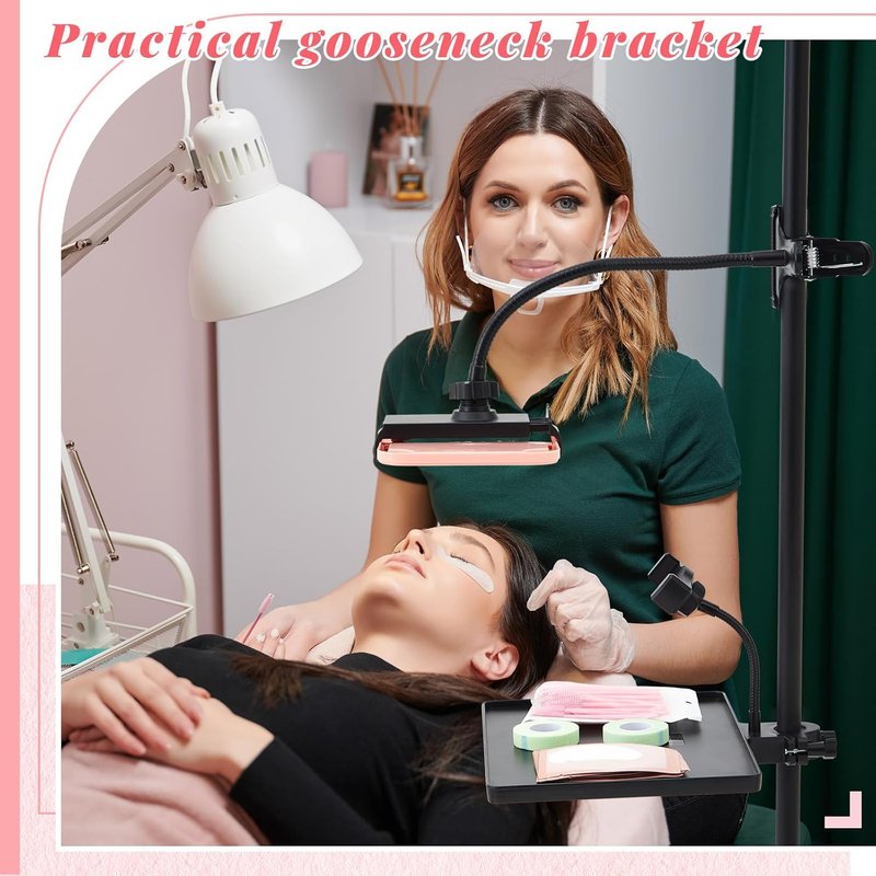 Adjustable Lash Tray Holder for Ring Light - 10.6" x 8" Organizer with Phone Holder & Makeup Mirror | Eyelash Extensions Supplies