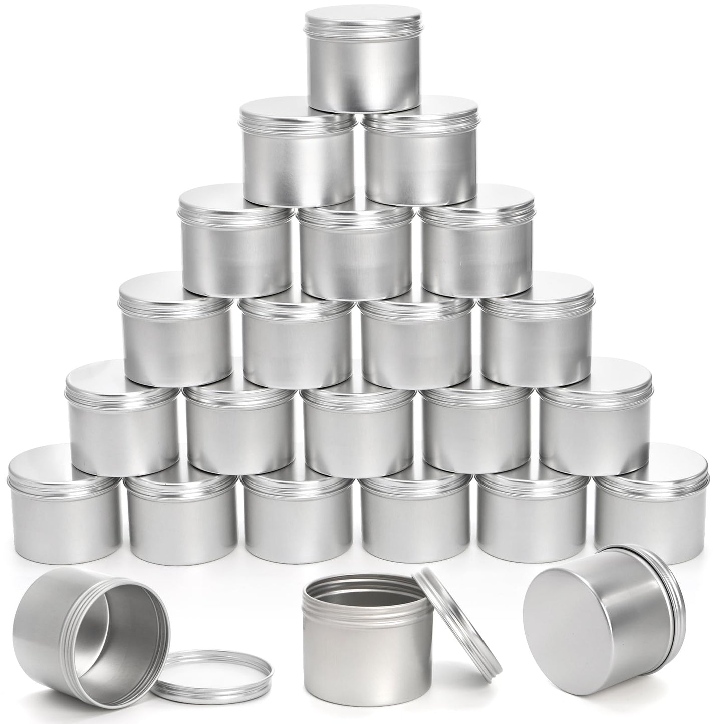 Foraineam 24 Pack 4 oz. Round Tin Cans Hair Wax Cream Lip Balm Cosmetic Sample Container Jars Candle Tea Spice Empty Travel Tins with Screw Lid